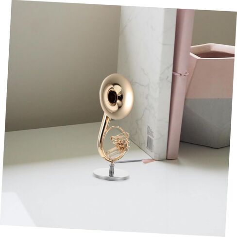 Miniature Brass French Horn Model Intricate Detailing Gold-plated Musical Instrument for Dollhouse Decoration Realistic Music Room Ornament Case in Saudi Arabia