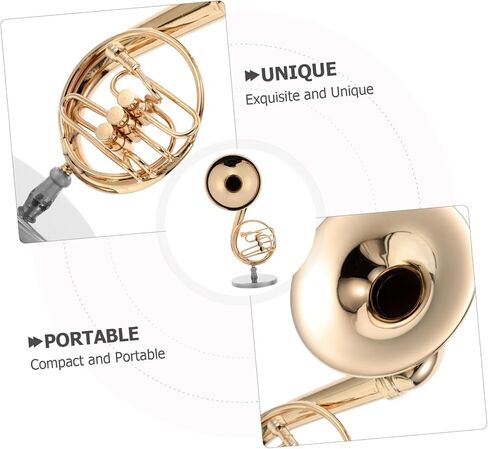 Miniature Brass French Horn Model Intricate Detailing Gold-plated Musical Instrument for Dollhouse Decoration Realistic Music Room Ornament Case in Saudi Arabia