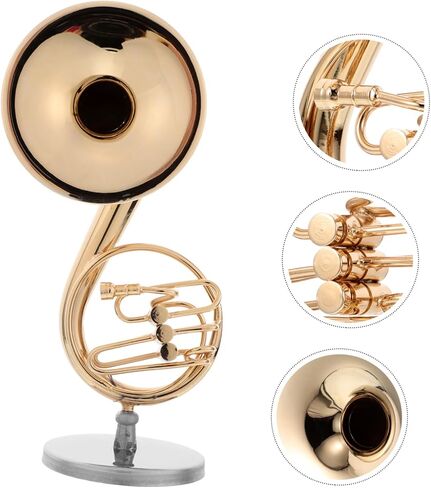 Miniature Brass French Horn Model Intricate Detailing Gold-plated Musical Instrument for Dollhouse Decoration Realistic Music Room Ornament Case in Saudi Arabia