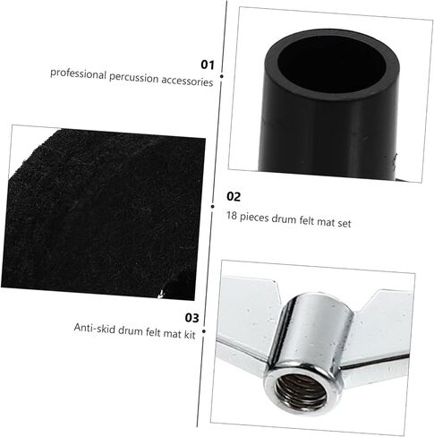 18pcs Drum Kit Felt Pads Set Black Non-slip Cymbal Pads Drum Set Gadgets with Dish Nuts and Washers for Drummers Beginners Percussionists in Saudi Arabia