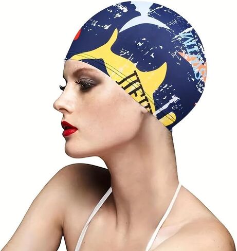 1pc Waterproof Print Swimming Cap with Ear Protection and Non-Slip Design for Adults for Pool, Beach, and Summer Fun in Saudi Arabia