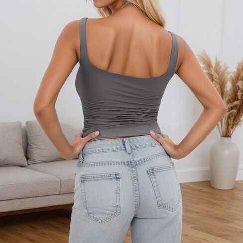 قمصان علوية للتمرين للسيدات مع حمالة صدر مدمجة ورقبة مربعة وقميص قصير لطيف بدون خياطة وقصة ضيقة وقمصان رياضية أساسية لليوجا in Kuwait