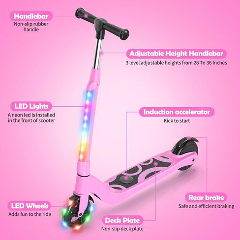 LIEAGLE Electric Scooter for Kids Ages 6-12, LED Light-Up Deck, Kids Scooters with 3 Adjustment Levels Handlebar to 36 Inches High,5.3" Wheel UL Certificated Kick Scooter in Saudi Arabia