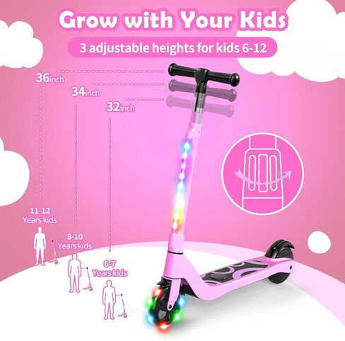 LIEAGLE Electric Scooter for Kids Ages 6-12, LED Light-Up Deck, Kids Scooters with 3 Adjustment Levels Handlebar to 36 Inches High,5.3" Wheel UL Certificated Kick Scooter in Saudi Arabia