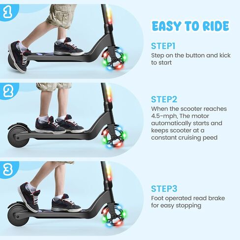 LIEAGLE Electric Scooter for Kids Ages 6-12, LED Light-Up Deck, Kids Scooters with 3 Adjustment Levels Handlebar to 36 Inches High,5.3" Wheel UL Certificated Kick Scooter in Saudi Arabia