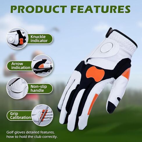 Grip Training Golf Glove, Golf Gloves Men Left Hand, Mark with Orange Shiny Material, Visual Guidance Grip Swing, Correcting Griping and Positioning a Club Hand Positions in Saudi Arabia