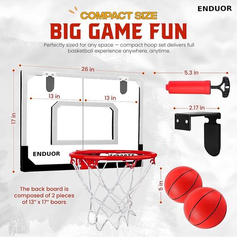 Basketball Hoop Indoor for Kids & Adults, 26 x 17in Wall Mount or Over The Door Basketball Hoop, Complete Set with 2 Basket Balls & Pump, Easy to Install for Room, Office, or Classroom in Saudi Arabia