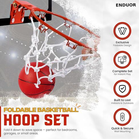 Basketball Hoop Indoor for Kids & Adults, 26 x 17in Wall Mount or Over The Door Basketball Hoop, Complete Set with 2 Basket Balls & Pump, Easy to Install for Room, Office, or Classroom in Saudi Arabia