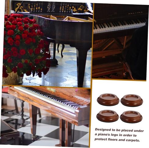 Vaguelly 4Pcs Brown Wooden Piano Foot Pad Non-Slip Anti-Noise Floor Protector for Grand Piano Soundproof Mat for Hardwood Floors Accessories in Saudi Arabia