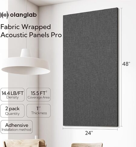 Olanglab Acoustic Panels 2 Pack, 48''x24'' Large Sound Panels, Fabric Wrapped Sound Proof Foam Panels for Walls, Sound Absorbing Panels for Recording Studio Acoustical Treatments (Dark Gray) in Saudi Arabia