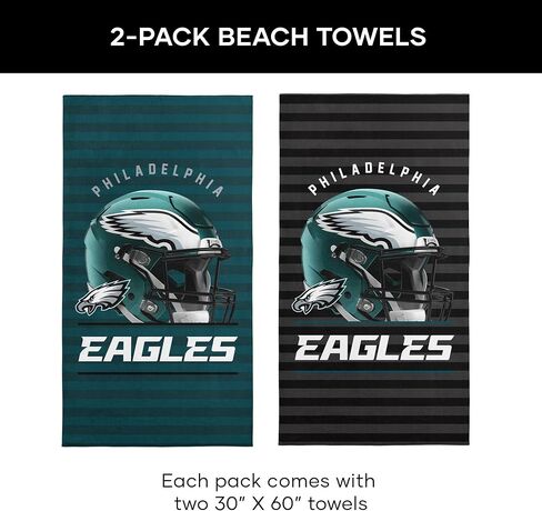 NORTHWEST NFL Philadelphia Eagles 2-Pack Beach Towel Set, 30" x 60" Each, Standard, Team Colors in Saudi Arabia