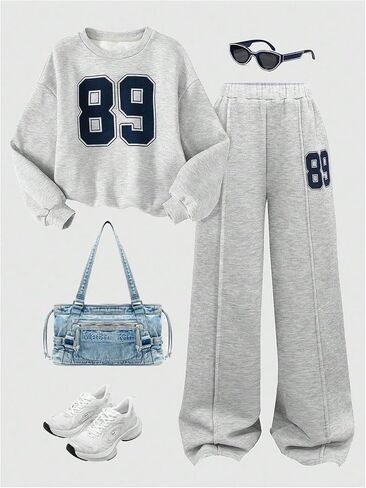 Girl's 2 Piece Outfits Sweatsuit Graphic Jersey Sweatshirts and Sweatpants Set Sports Clothing Sets in Saudi Arabia