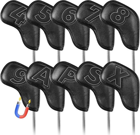 Golf Iron Covers Set Strong Magnetic Closure Value 10 Pack, Double Side Number Synthetic Leather Deluxe Club Headcover, Universal Head Cover Fit Main Irons Clubs for Women Men in Saudi Arabia