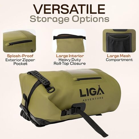 LIGA Waterproof Duffel Bag – 30L – Heavy Duty Roll-Top Closure – Fully Waterproof – Cushioned Comfort – Dry Bag for Hiking, Kayak, Travel, Biking, Camping, Fishing (Yellow) in Saudi Arabia