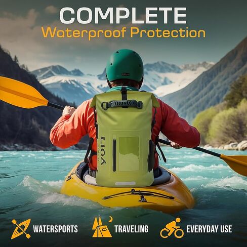 LIGA Waterproof Duffel Bag – 30L – Heavy Duty Roll-Top Closure – Fully Waterproof – Cushioned Comfort – Dry Bag for Hiking, Kayak, Travel, Biking, Camping, Fishing (Yellow) in Saudi Arabia
