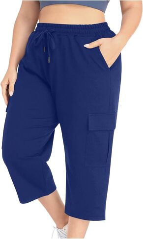 bmkBWO Capri Pants for Women Plus Size,High Waisted Summer Casual Capris Loose Fit Flowy Comfy Cropped Pajama Pant in Saudi Arabia