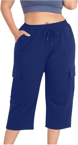 bmkBWO Capri Pants for Women Plus Size,High Waisted Summer Casual Capris Loose Fit Flowy Comfy Cropped Pajama Pant in Saudi Arabia