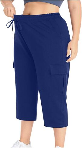 bmkBWO Capri Pants for Women Plus Size,High Waisted Summer Casual Capris Loose Fit Flowy Comfy Cropped Pajama Pant in Saudi Arabia