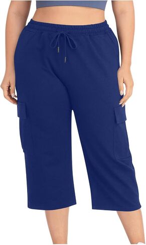 bmkBWO Capri Pants for Women Plus Size,High Waisted Summer Casual Capris Loose Fit Flowy Comfy Cropped Pajama Pant in Saudi Arabia