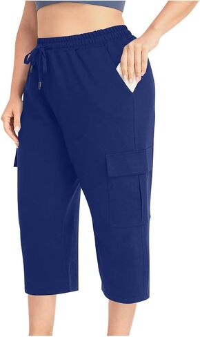 bmkBWO Capri Pants for Women Plus Size,High Waisted Summer Casual Capris Loose Fit Flowy Comfy Cropped Pajama Pant in Saudi Arabia