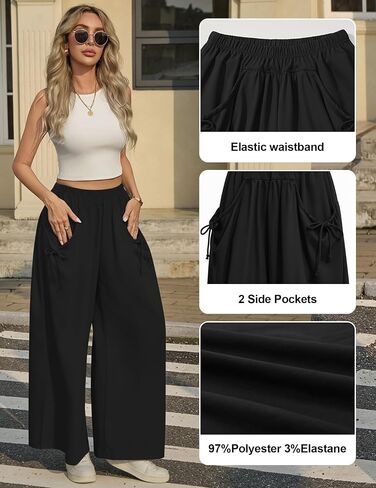 Women's Baggy Wide Leg Pants with Drawstring Pockets Elastic Waist Cozy Capri Hiking Pants Casual Fashion 2025 in Kuwait