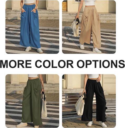 Women's Baggy Wide Leg Pants with Drawstring Pockets Elastic Waist Cozy Capri Hiking Pants Casual Fashion 2025 in Kuwait