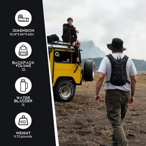 12L Hydration Backpack for Women and Men- Lightweight Hydration Pack with 2L Water Bladder, Water Pack for Hiking,Cycling,Rave and Running, Adjustable Chest Straps and Reflective in Saudi Arabia