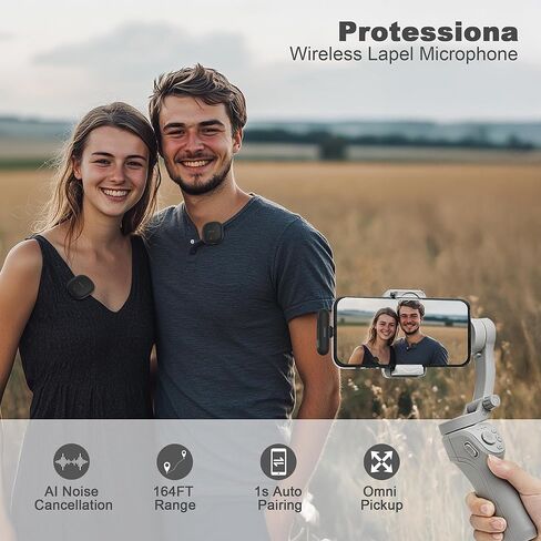 ميكروفون صغير لأجهزة iPhone/iPad/Android، ميكروفون لاسلكي احترافي مع حافظة شحن، وصلة USB-C، 3 أوضاع AI Denoise لتسجيل الفيديو/مدونات الفيديو/YouTube/TikTok in Kuwait