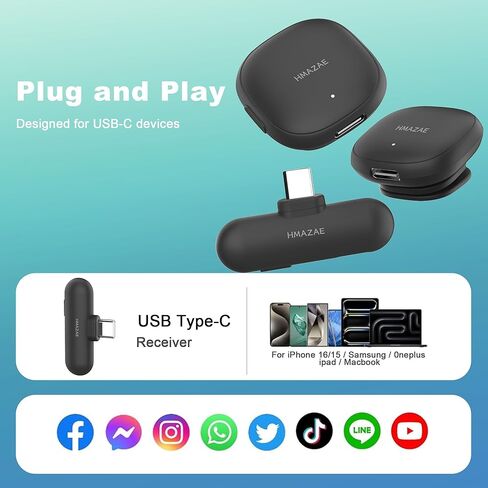 ميكروفون صغير لأجهزة iPhone/iPad/Android، ميكروفون لاسلكي احترافي مع حافظة شحن، وصلة USB-C، 3 أوضاع AI Denoise لتسجيل الفيديو/مدونات الفيديو/YouTube/TikTok in Kuwait