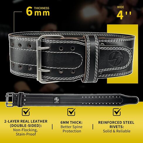 Genuine Leather Weightlifting Belt (6mm Thick) – Unisex Exercise Belt for Strength Training, Weight Lifting, Squats, with Waist Support | Adjustable Design, Suitable for Various Workouts in Saudi Arabia