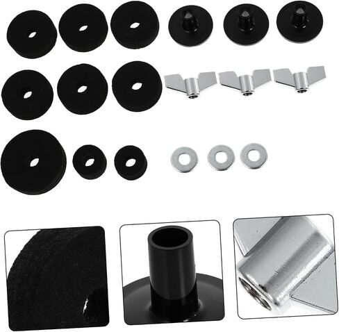 18pcs Drum Kit Felt Pads Set Black Cymbal Pads Drum Accessories for Electronic and Anti-friction Cymbal Protection with Nuts and Washers Professional Percussion Supplies in Saudi Arabia
