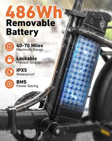 Electric Bike, 1000W Peak Folding Electric Bike, 486Wh 70 Miles Range Ebike, 20" Step-Thru Bicycle with Front Basket, Waterproof Removable Battery, 7 Speed, 25 MPH Max in Kuwait