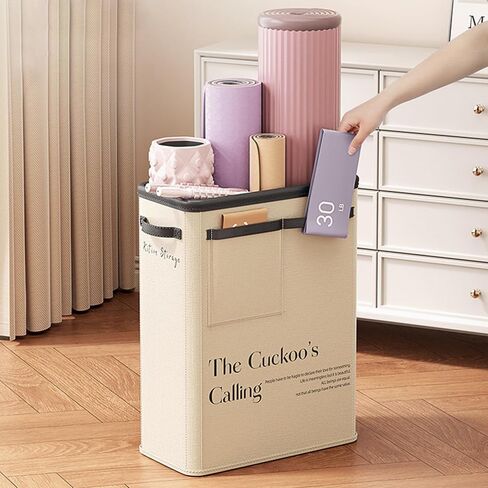 Large Yoga Equipment Storage OSrganizer - Easy-Grip Foldable Basket Keeps Yoga Mats and Fitness Supplies Tidy, Suitable for Home Gyms or Exercise Corners, Eliminating Clutter(Beige) in Saudi Arabia