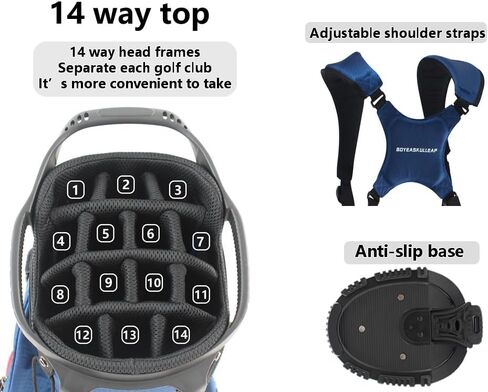 Golf Stand Bag with 14 Way Divider, Lightweight, Multiple Pockets, Golf Bag Rain Hood, Adjustable Dual Shoulder Straps,for Man and Woman Golfers in Kuwait