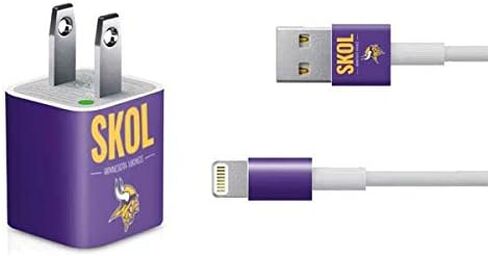 ملصق Skinit غلاف آخر متوافق مع شاحن iPhone (5W USB) - تصميم شعار كبير مرخص رسميًا من NFL Minnesota Vikings in Saudi Arabia