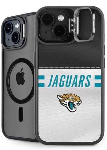 حافظة هاتف Skinit Kickstand متوافقة مع iPhone 15 - تصميم مخطط أبيض مرخص رسميًا من NFL Jacksonville Jaguars in Saudi Arabia