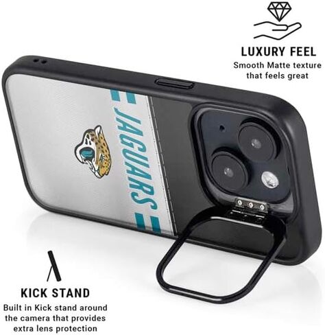 حافظة هاتف Skinit Kickstand متوافقة مع iPhone 15 - تصميم مخطط أبيض مرخص رسميًا من NFL Jacksonville Jaguars in Saudi Arabia