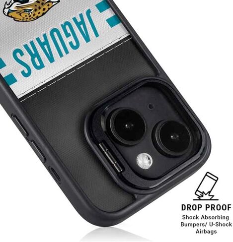 حافظة هاتف Skinit Kickstand متوافقة مع iPhone 15 - تصميم مخطط أبيض مرخص رسميًا من NFL Jacksonville Jaguars in Saudi Arabia