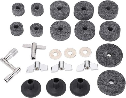 WALFRONT 32Pcs Drum Cymbal Felt Set Cymbal Stand Felt Kit with 2.5cm 4cm 5cm Pads Wing Nuts Washers Sleeves Z T Wrench (Gray) in Saudi Arabia