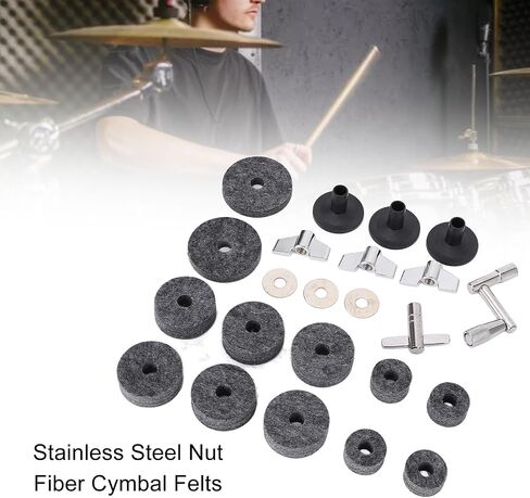 WALFRONT 32Pcs Drum Cymbal Felt Set Cymbal Stand Felt Kit with 2.5cm 4cm 5cm Pads Wing Nuts Washers Sleeves Z T Wrench (Gray) in Saudi Arabia