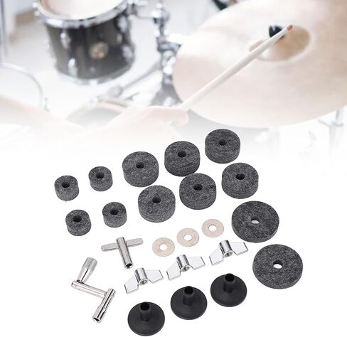 WALFRONT 32Pcs Drum Cymbal Felt Set Cymbal Stand Felt Kit with 2.5cm 4cm 5cm Pads Wing Nuts Washers Sleeves Z T Wrench (Gray) in Saudi Arabia