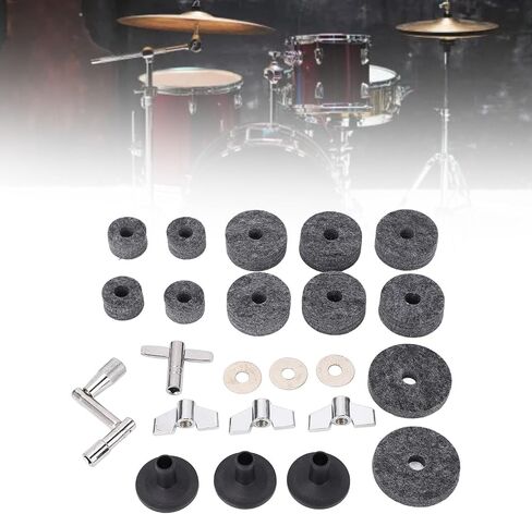 WALFRONT 32Pcs Drum Cymbal Felt Set Cymbal Stand Felt Kit with 2.5cm 4cm 5cm Pads Wing Nuts Washers Sleeves Z T Wrench (Gray) in Saudi Arabia
