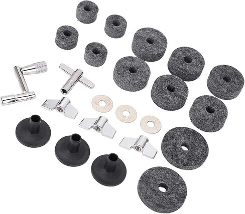 WALFRONT 32Pcs Drum Cymbal Felt Set Cymbal Stand Felt Kit with 2.5cm 4cm 5cm Pads Wing Nuts Washers Sleeves Z T Wrench (Gray) in Saudi Arabia