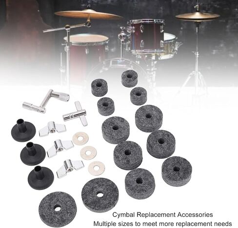 WALFRONT 32Pcs Drum Cymbal Felt Set Cymbal Stand Felt Kit with 2.5cm 4cm 5cm Pads Wing Nuts Washers Sleeves Z T Wrench (Gray) in Saudi Arabia