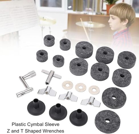 WALFRONT 32Pcs Drum Cymbal Felt Set Cymbal Stand Felt Kit with 2.5cm 4cm 5cm Pads Wing Nuts Washers Sleeves Z T Wrench (Gray) in Saudi Arabia