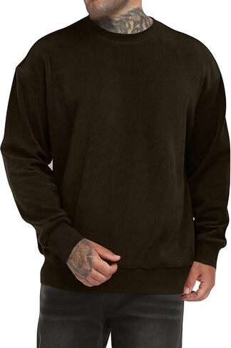 Mens Corduroy Sweatshirt Retro Metal Button Heavyweight Casual Workwear Warm Stylish Pullover S-2XL in Kuwait