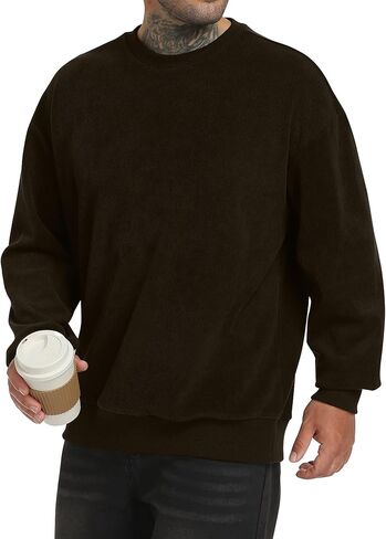 Mens Corduroy Sweatshirt Retro Metal Button Heavyweight Casual Workwear Warm Stylish Pullover S-2XL in Kuwait