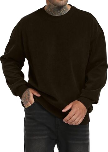 Mens Corduroy Sweatshirt Retro Metal Button Heavyweight Casual Workwear Warm Stylish Pullover S-2XL in Kuwait
