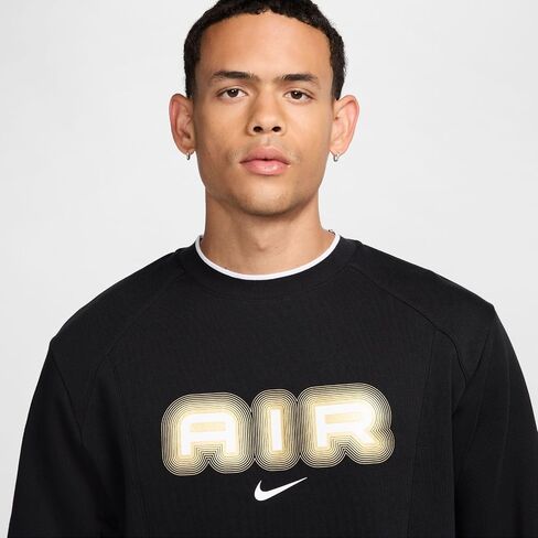 Nike Men's Air Fleece Crewneck Sweatshirt Top Shirt (US, Alpha, Medium, Regular, Regular, Black) in Saudi Arabia