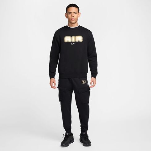 Nike Men's Air Fleece Crewneck Sweatshirt Top Shirt (US, Alpha, Medium, Regular, Regular, Black) in Saudi Arabia